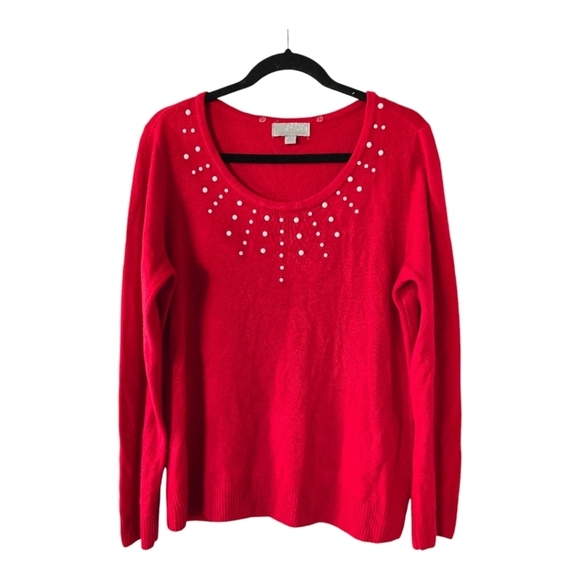 Carolyn Taylor Sweater Womens Sz L Red Embroidered Knit Long Sleeves Peasant - Picture 1 of 8